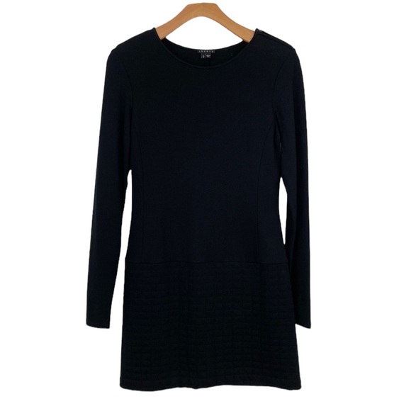 Theory‎ Mimi Q Classical Dress Womens Large Black Quilted Long Sleeve Shift Crew - Picture 1 of 13